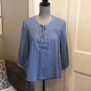 Forever 21 Flowy Light Blue Lace-Up Blouse